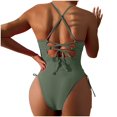 thumbnail image 5 of Uaswgudfs Women's Form-Fitting One-Piece Swimsuit with Crossover Strap Details and Unique Side Cutouts for a Stylish Beach or Pool Day Army Green L, 5 of 6