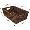 thumbnail image 2 of Large Wicker Storage Basket, Metal Frame, Set of 2, Washable Waterproof, 15" x 10.3" x 5.2", Brown Color, Woven Basket for Pantry, Toilet, Bathroom, Bedroom, Patio, 2 of 6