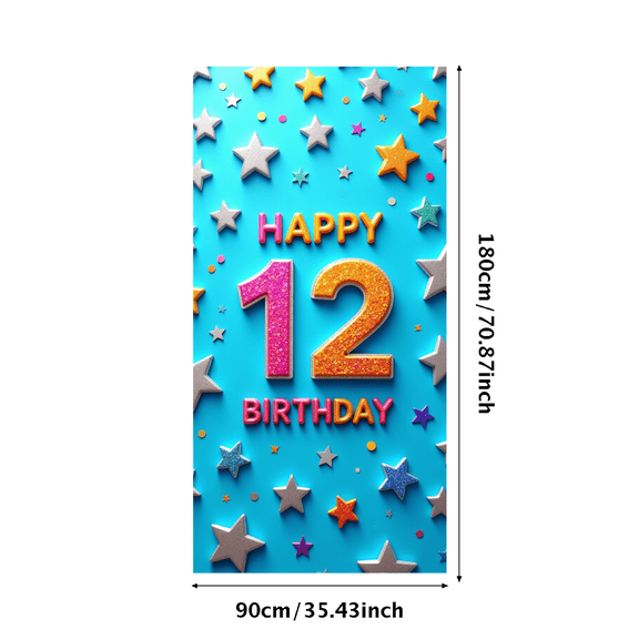 LUUFILx Colorful 12th Birthday Backdrop Banner with Star Elements Happy Birthday Party Supplies Decors Photography Props for Celebration Event Photo Booth Decorations