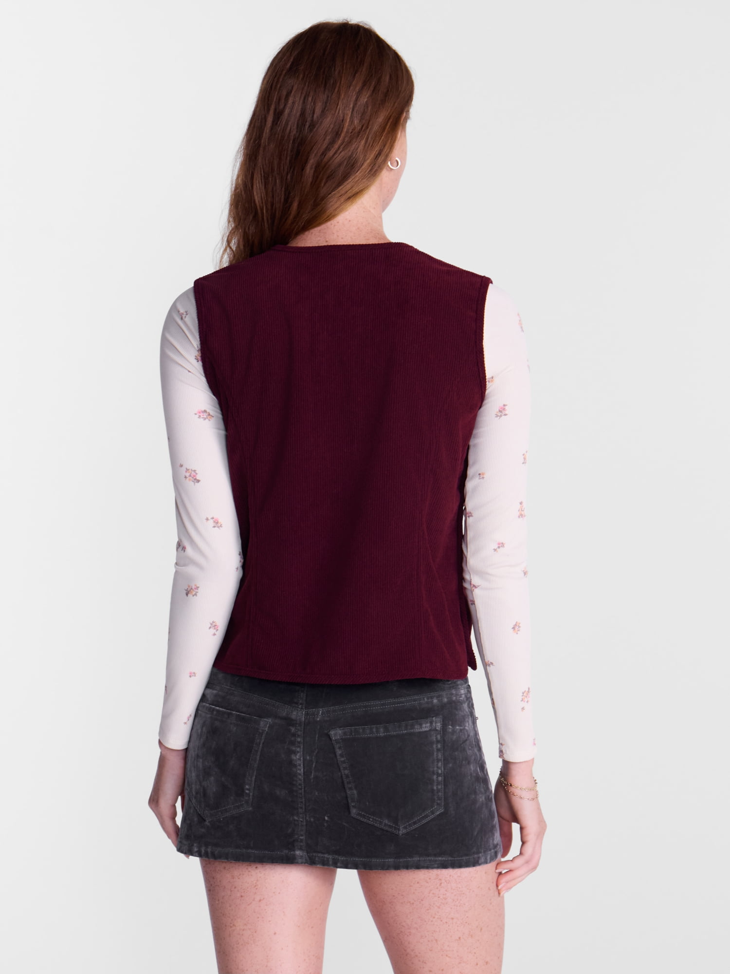 No Boundaries Tie Front Corduroy Vest, Women's and Women's Plus S-3X