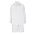thumbnail image 4 of BLTIBY 2 Piece Sets for Women Summer Solid Color Loose Short Sleeve Lapel Button Shirts Wide Leg Shorts Vacation Outfits with Pockets 2025 White XXL, 4 of 6