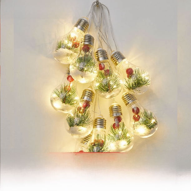 Cadena de luces navideñas con luces LED de alambre de cobre, cadena de luces para habitación, árbol de Navidad, agujas de pino, luces de alambre de cobre con frutos rojos, decoración