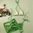 thumbnail image 5 of Conjunto de Bikini de diseño Floral 3D para mujer, traje de baño pequeño con realce, cintura alta, con un hombro descubierto, color negro y rosa, 2024, 5 of 5