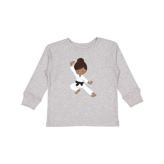 Inktastic African American Girl, Black Belt, Karate Pose Girls Long Sleeve Toddler T-Shirt