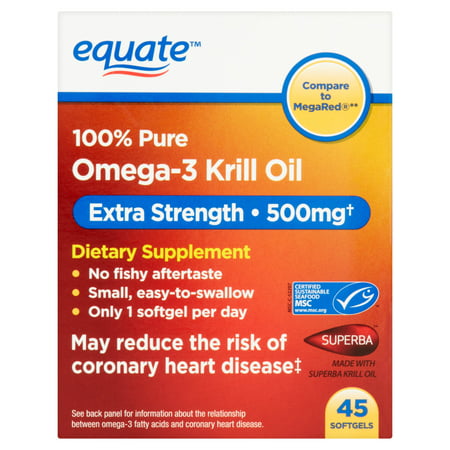 equate Omega-3 Huile de Krill alimentaires Supplément Gélules, 500mg, 45 count