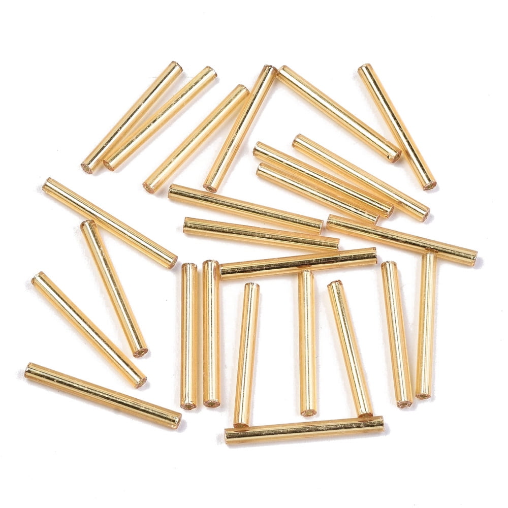 Electroplate Glass Bugle Beads Round Hole Metallic Colours Golden Plated 25x2.5mm Hole: 1mm about 1800pcs/bag