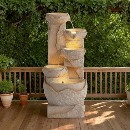 5 Tiered Waterfall Fountains, Outdoor Water Fountains with LED Lights, Garden Outside Waterfalls, Modern Cascading Flow Fountain for Garden, Yard, Patio, Home Decor$$Garden & Patio