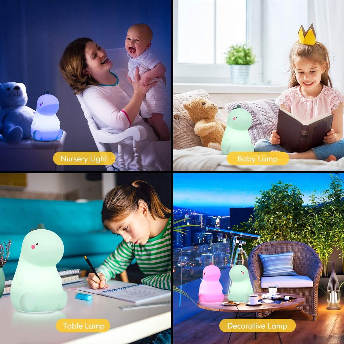 LNKOO Dinosaur Night Light - Cute Baby Night Light, Silicone Baby Night Light with Touch Sensor,Night lamp Rechargeable LED Bedside Nursery Lamp Tiktok Dinosaur lamp for Boys & Girls (USB Powered)