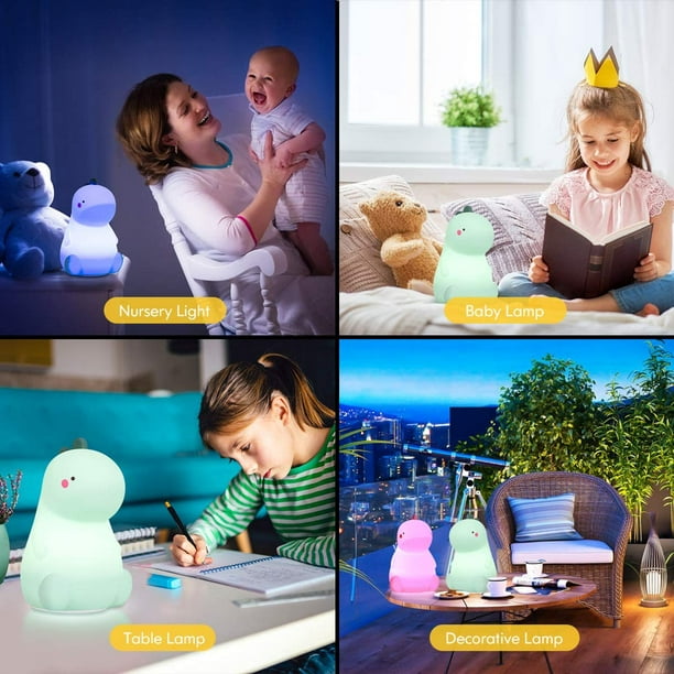 Veeki Dinosaur Night Light For Kids, Cute Color Changing Silicone Baby Night Light With Touch Sensor, Portable Rechargeable Led Bedside Nursery Lamp F