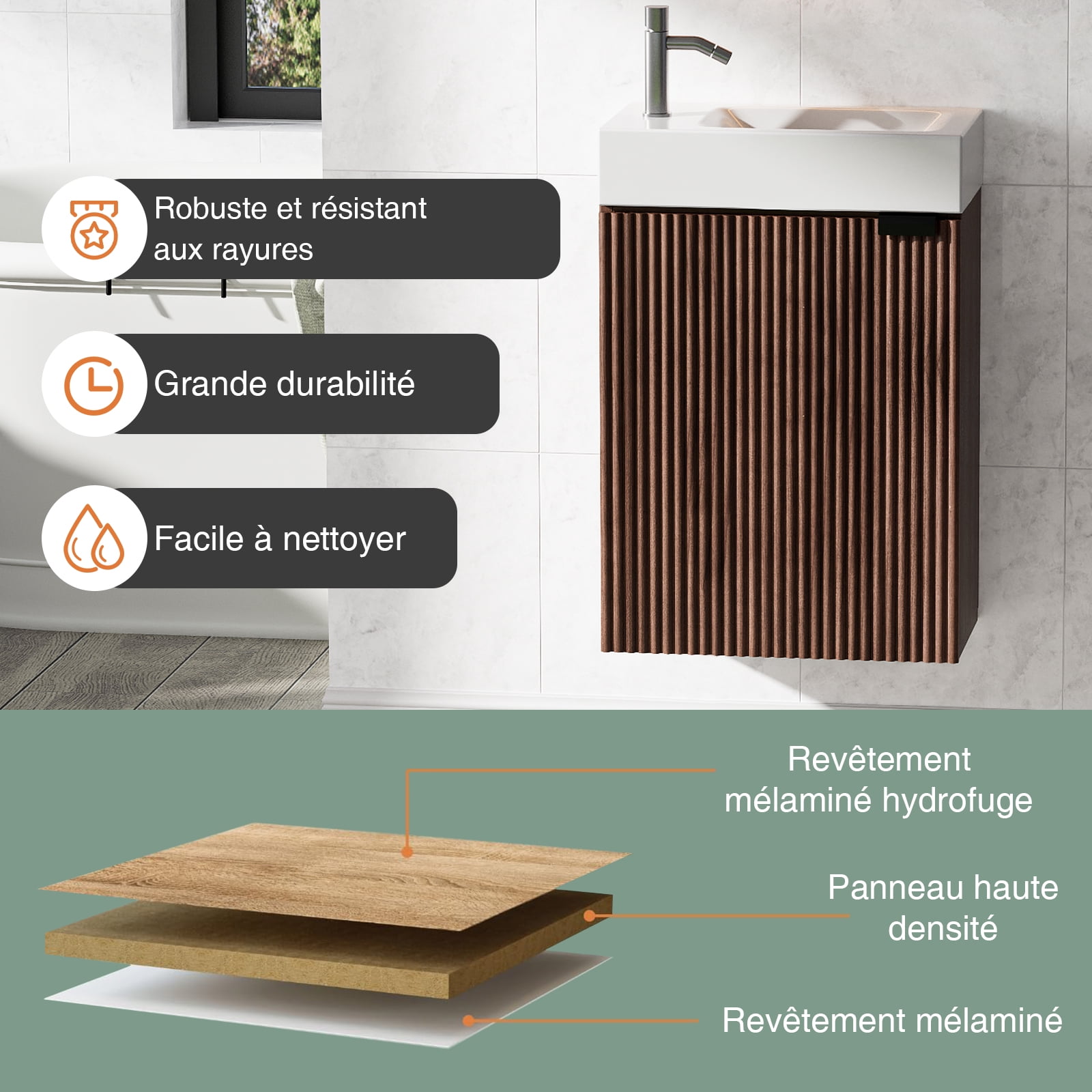 16" Bathroom Vanity with Sink & Cabinet, Soft-Closing Doors, Adjustable Shelf, Wall-Mounted Wooden Storage Vanity with Drain Assembly, Space-Saving for Small Toilet/Bathroom