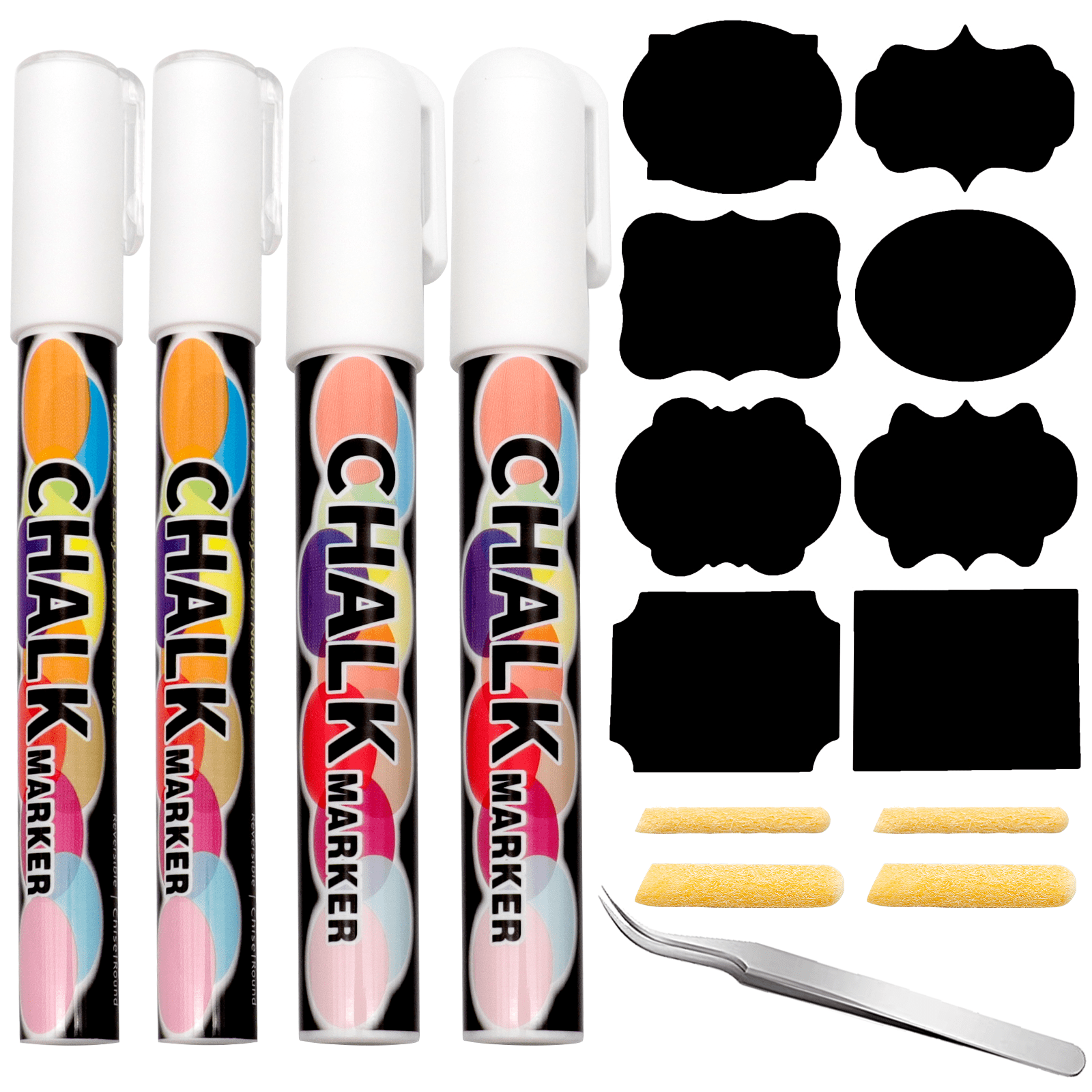 JEFFNIUB 4 Pcs White Liquid Chalk Markers, Erasable Liquid Chalk