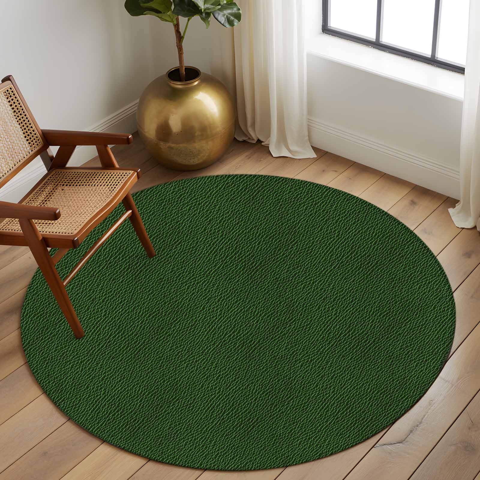 Solid Dark Green Round Rug 5ft Washable Circle Kitchen Rugs Non Slip Retro Minimalism Abstract Denim Texture Large Area Rug Indoor Floor Carpet for Bedroom Living Room Home Office Dining Room Nursery