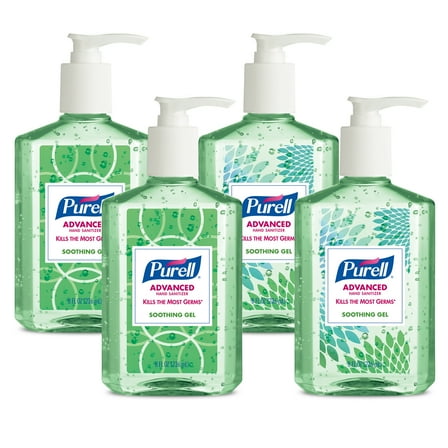 (Pack of 4) PURELL Advanced Hand Sanitizer Soothing Gel Design Series with Aloe and Vitamin E, 8 Oz Pump