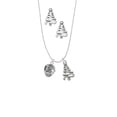 thumbnail image 2 of Delight Jewelry Silvertone Good Kitty with Black Paw Spinners Silver tone Zig Zag Christmas Tree Charm Necklace and Stud Earrings, 2 of 4