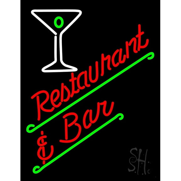 Restaurant Bar LED Neon Sign 24 x 31 - inches, Clear Edge Cut Acrylic Backing, with Dimmer - Bright and Premium built indoor LED Neon Sign for Bar decor.
