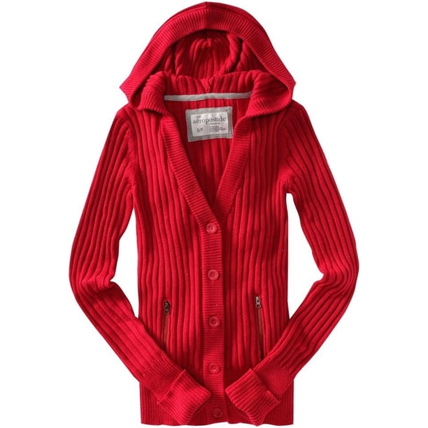 Aeropostale suéter con capucha y botones para mujer, rojo, extra pequeño