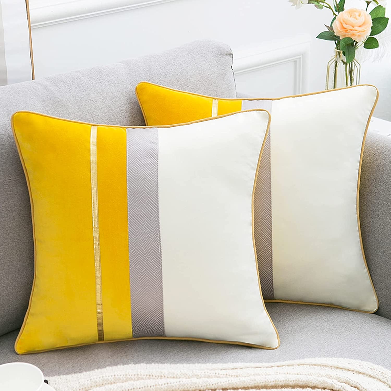 Yellow leather pillows sale