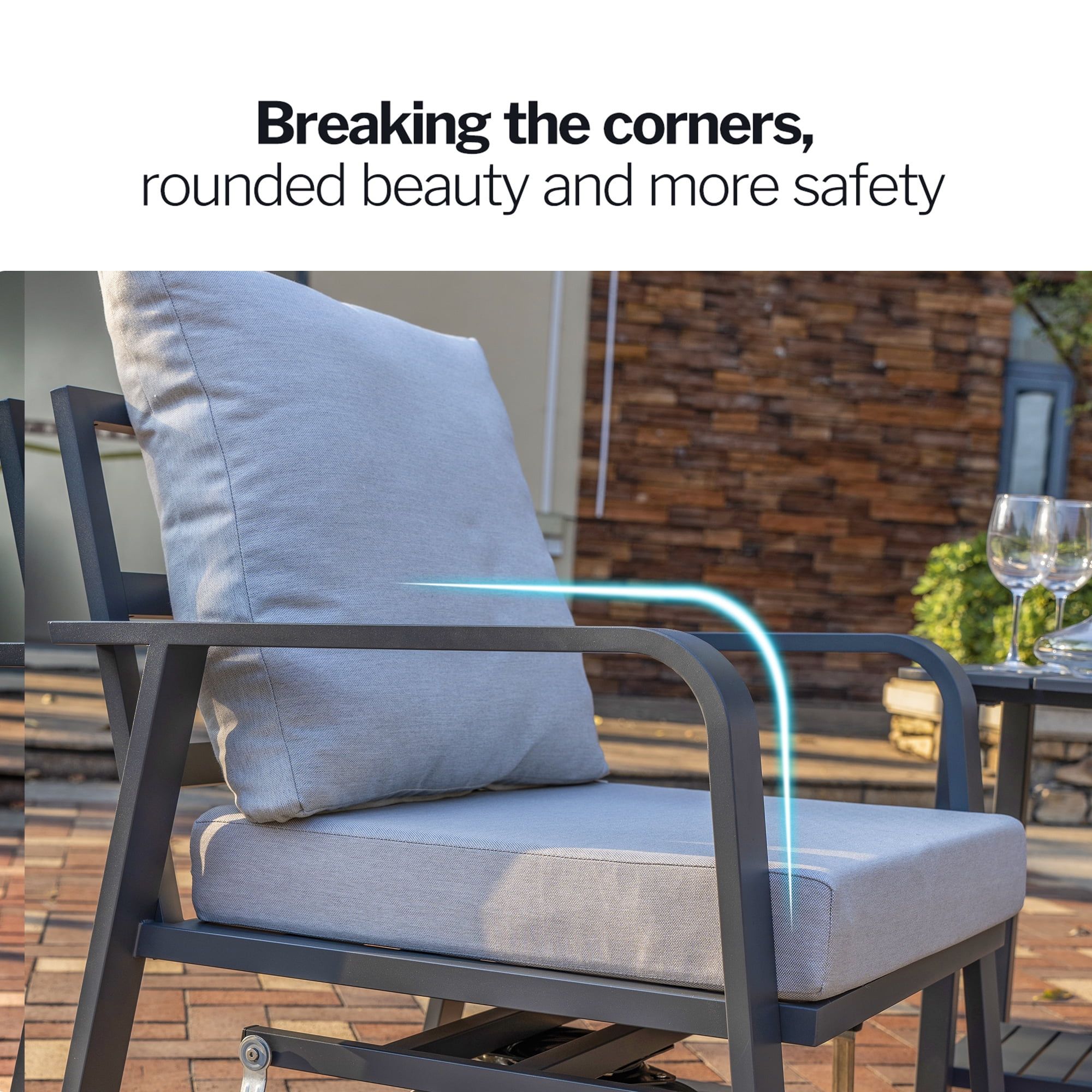 Aluminum Patio Sofa Set, Swivel Seating Outdoor Furniture with Cushions for Garden Deck, Dark Grey