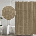thumbnail image 3 of Brown Linen Bathroom Shower Curtains with Hooks, Farmhouse Pure Color Country Vintage Waterproof Fabric Washable Shower Curtain for Home Hotel Bathtub Decor 54x78 Inch, 3 of 9