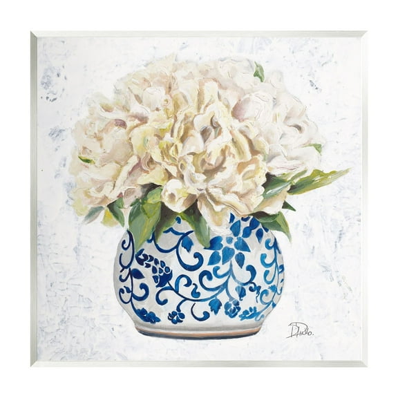 Stupell Industries Round White Floral Blooms Ornate Patterned Vase Painting Unframed Art Print Wall Art, Design by Patricia Pinto