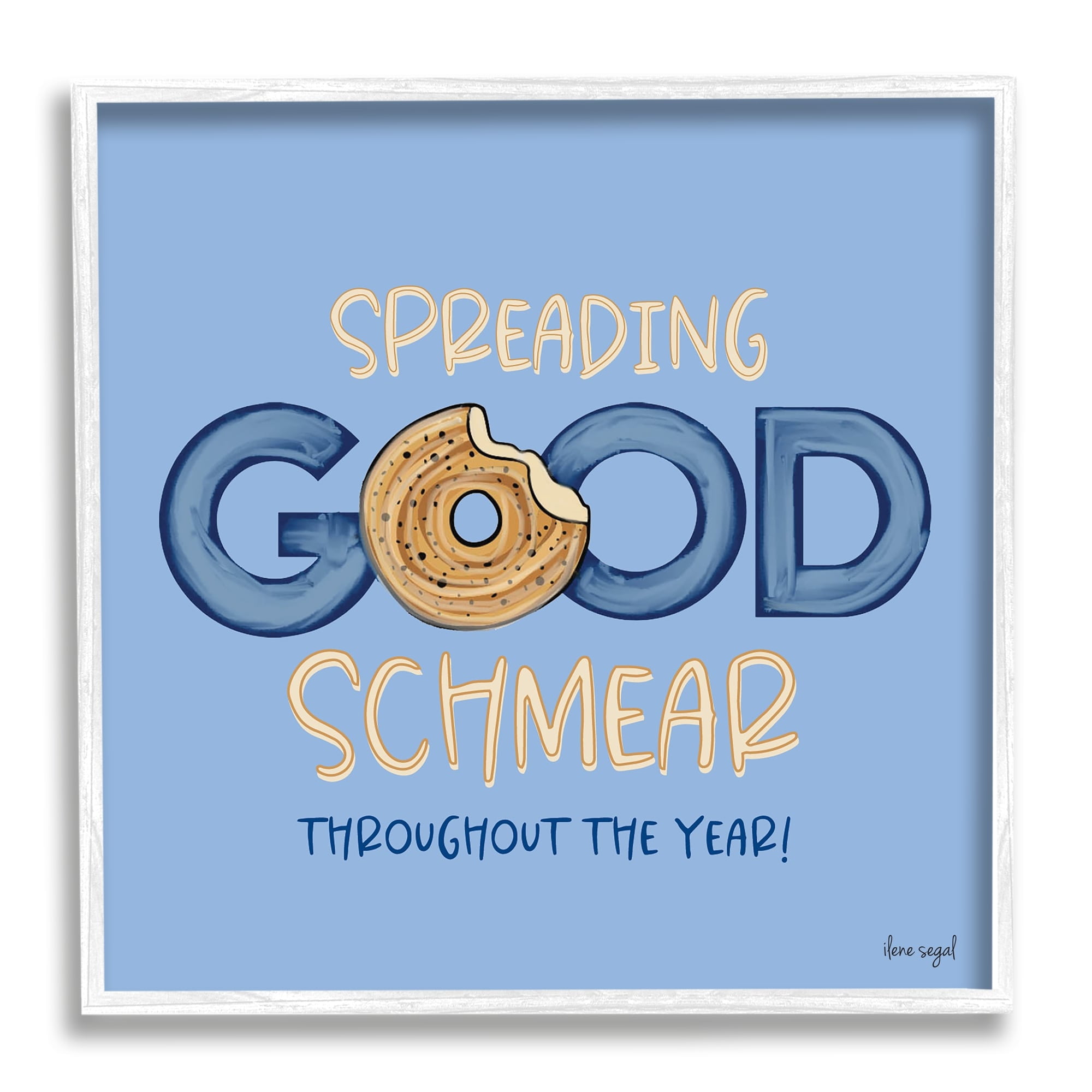 Stupell Industries Spreading Good Schmear Bitten Bagel Kitchen Phrase Graphic Art White Framed Art Print Wall Art, Design by Ilene Segal