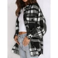 thumbnail image 5 of Women'S Flannel Plaid Shacket Fall Outfits Long Sleeve Button Down Shirts Jacket Coats with Side Pockets Black XL, 5 of 10