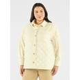 thumbnail image 2 of Terra & Sky Women's Plus Size Quilt Mix Button Front Shacket with Long Sleeves, Sizes 1X-5X, 2 of 6