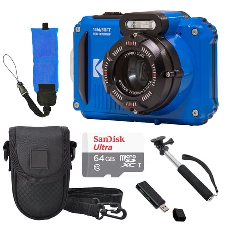 Kodak PIXPRO WPZ2 Digital Camera (Blue) + Case + Foam Floating Strap - 64GB Kit