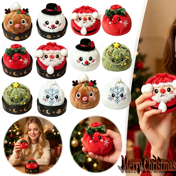 Yeciiwht Christmas Themed Plush Stress Relief Toys β Soft Embroidered Plushies for Holiday Party Favors & Desktop Decor, Stocking StuffersοΌRed BunsοΌ