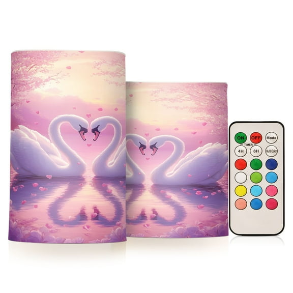 BZSMCE Flameless Candles LED Lights White Swans Pattern Creativity Battery Candles