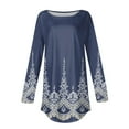 thumbnail image 4 of GA WEIHUA Womens Dressy Casual Blouses Business Work Tops Long Sleeve Crew Neck Boho Shirts Floral Trendy Fall Outfits(Navy,X-Large), 4 of 5