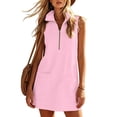 thumbnail image 3 of QUNYINEY Sleeveless Everyday Dresses for Women Mini A Line Summer Pink Shirt Dress Collared with Pockets Loose Fit Quarter Zip Casual Dresses, 3 of 5