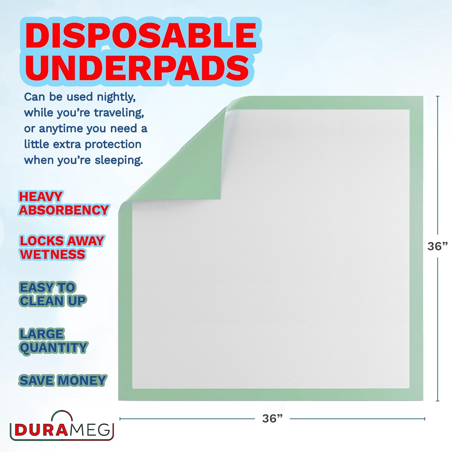 Chucks Disposable [50-Pads] Underpads 36x36 Incontinence Chux Pads - 8g Super Absorbent Polymer Protective Bed & Pee Pads for Babies, -, Adults & Elderly | Puppy Pads Large for Training Leak Proof