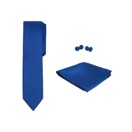 - Jacob Alexander Solid Color Men's Skinny Tie Hanky and Cufflink Set