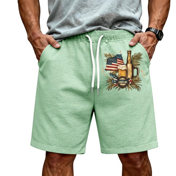 JULMCOMO American Flag Men's Shorts Drawstring Red White Blue Loose 250 Anniversary USA Summer Shorts for 1776 with Pockets Mint Green M