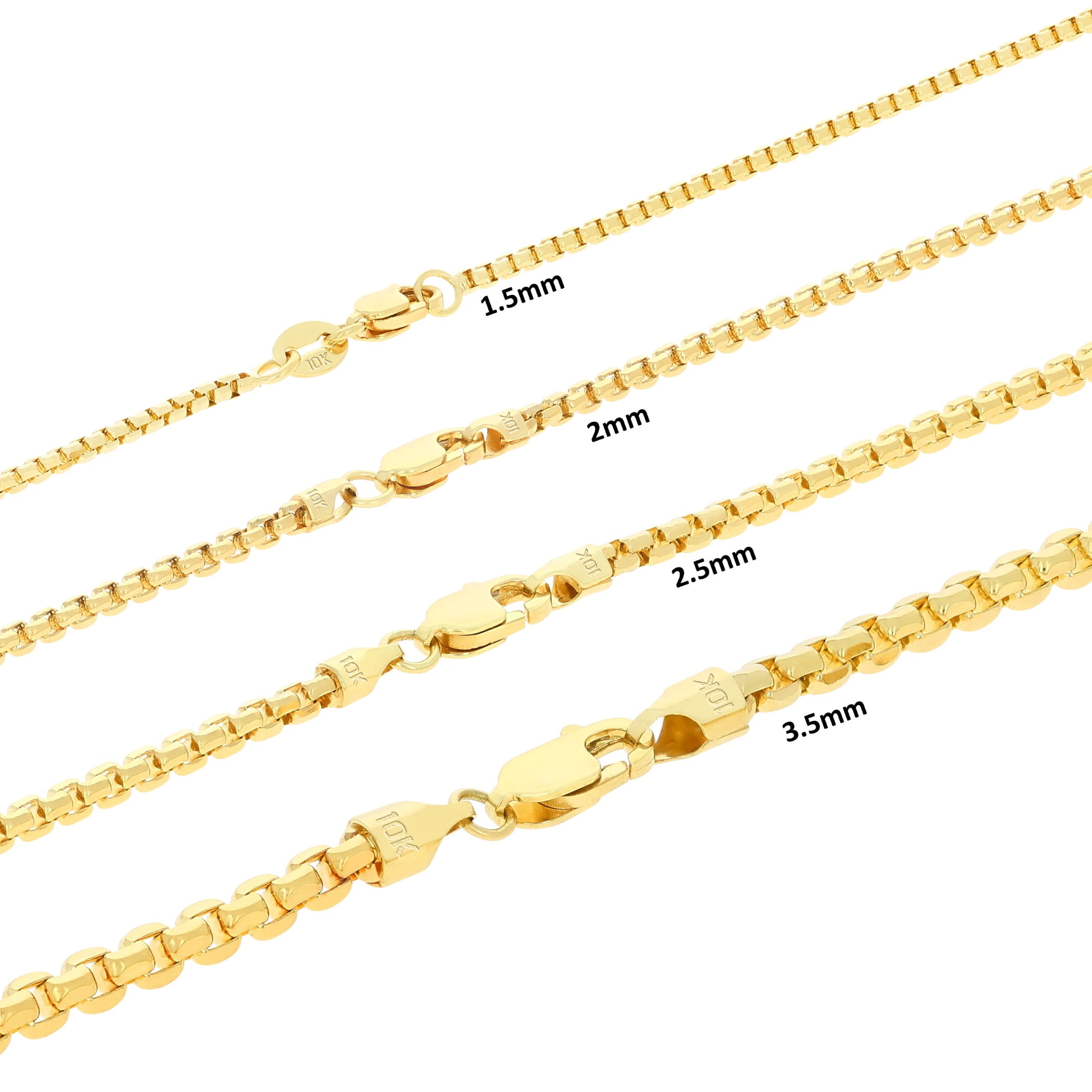 Nuragold 10K Real Yellow Gold Round Box Chain Necklace 16"-30" (1.5mm-3.5mm) Italian Jewelry for Men & Women