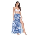 thumbnail image 2 of FORMRS Womens Long Sarong Beach Wrap Semi-Sheer Bikini Skirt Bathing Swimsuit Cover Up, Blue Garden Pattern, 2 of 7