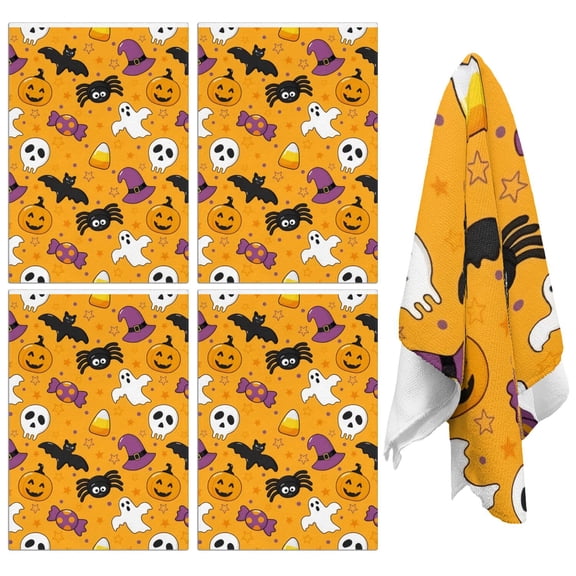 Halloween Ghost Pumpkin Kitchen Towels Set, 4-Pack Decorative Tea Towels 18x26, Absorbent Soft Dish Towels for Kitchen, Bar Towels for Coffee Nook, Witchy Fall Home Decor
