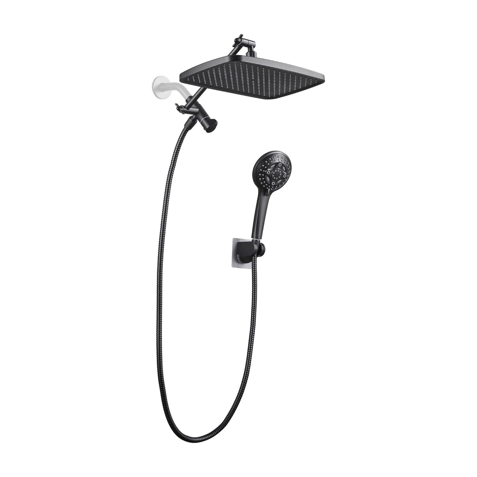 Cobbe 12'' High Pressure Rain Shower Head with Extension Arm, Dual Shower Heads with 8 Modes Handheld Spray Combo,  Matte Black