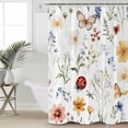 thumbnail image 6 of Shower Curtains Watercolor Flower Butterfly Bath Curtain Plant Leaf Waterproof Bathroom Shower Curtain Set with Hooks Decoration 72 x 84 Inches, 6 of 7