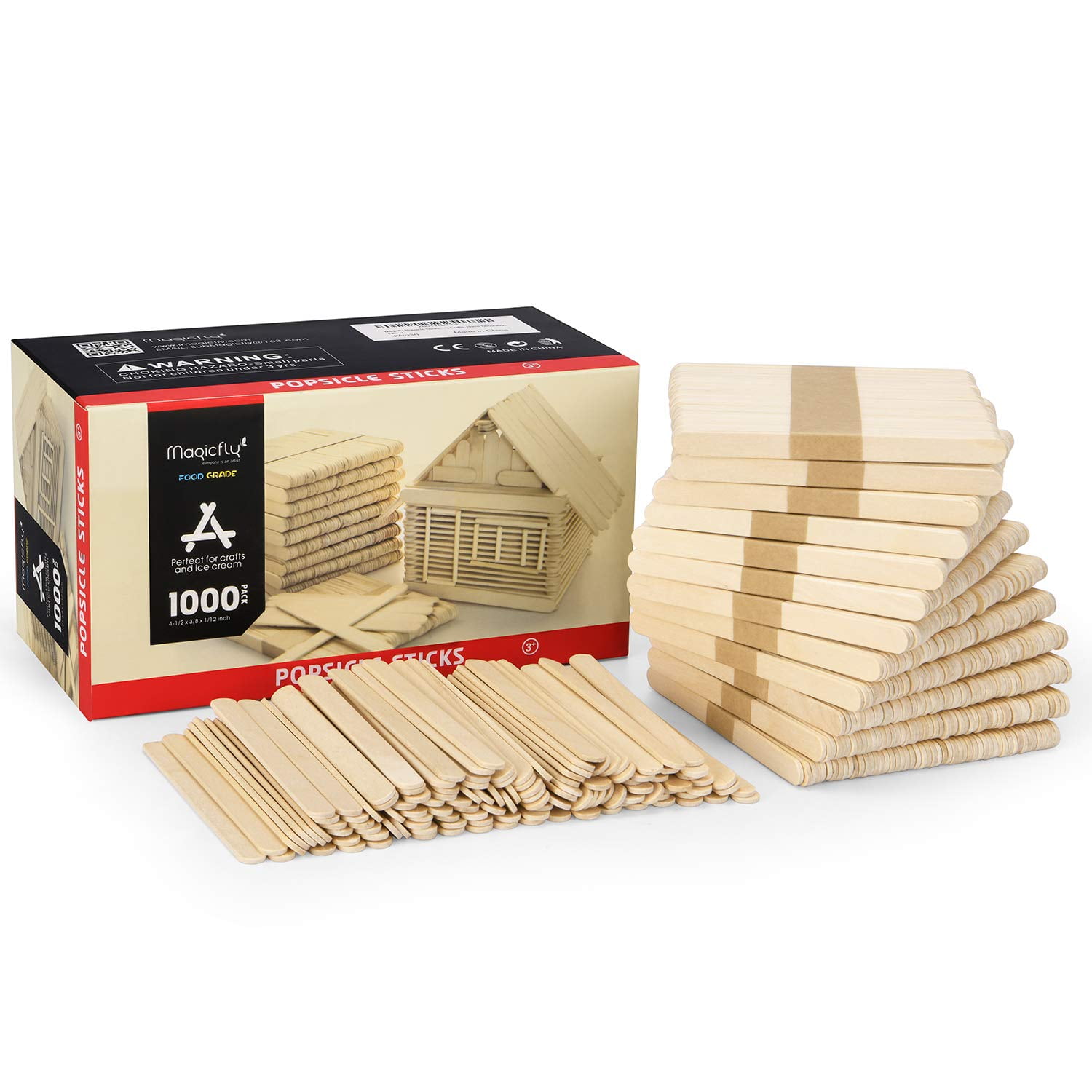 Magicfly Popsicle Sticks 1000pcs Natural Wooden Food Grade Craft