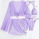thumbnail image 1 of Traje de baño para mujer, traje de baño de cuatro piezas, bikini liso con vendaje, push-up, acolchado, traje de baño, conjunto de ropa de playa, trajes de baño para mujer, 1 of 5