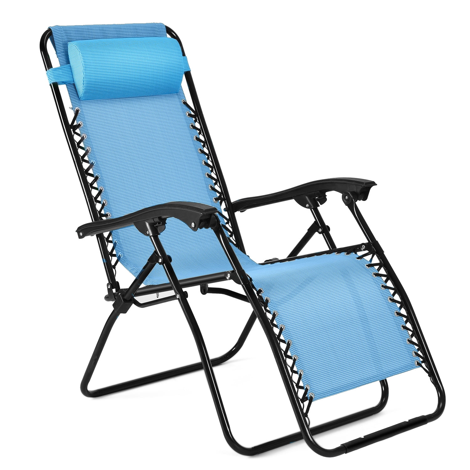Flexzion Hanging Hammock Air Chair Swing Lounger Blue Footrest Armrest Pillow