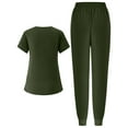 thumbnail image 3 of WTOBBY Women's Short Sleeve Solid Color Scrubs Set with Pockets, V-Neck Top and Pants, 2-Piece Nursing Uniform, Medical Workwear for Caregivers,Army Green L, 3 of 5