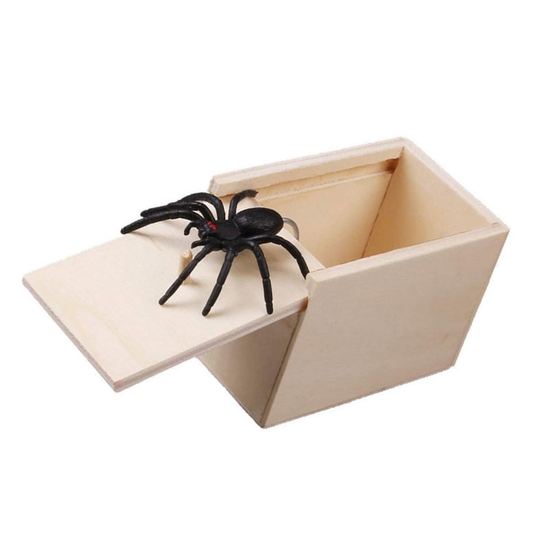 Toyvian Spider Prank Box Surprise Scared Box Wooden Shock Joke Toys for Adult Children