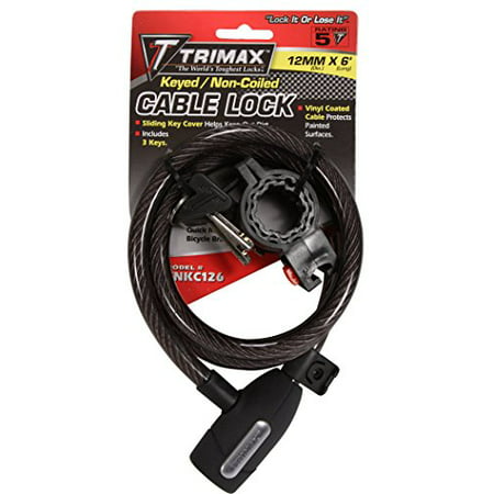 TRIMAX NON COILED KEYED CABLE LOCK 12MM X 6'