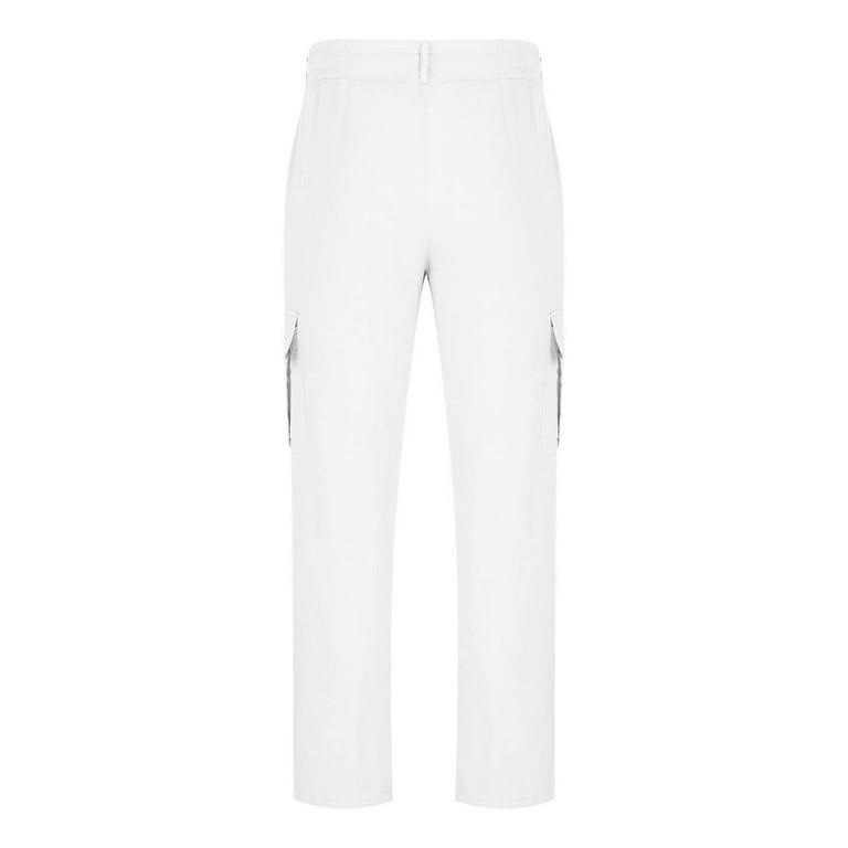 Admvng Men's Pants Solid Color Multi Pocket Workwear Drawstring