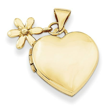 14k Yellow Gold 15mm Heart with Flower Dangle Locket