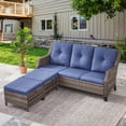 thumbnail image 4 of POCASSY Wicker Outdoor Couch with Ottoman, Gray Wicker Sofa Outdoor Furniture Deep Seat with All Weather Rattan and Olefin Cushion for Balcony, Backyard, Porch, Brown/Blue, 4 of 9