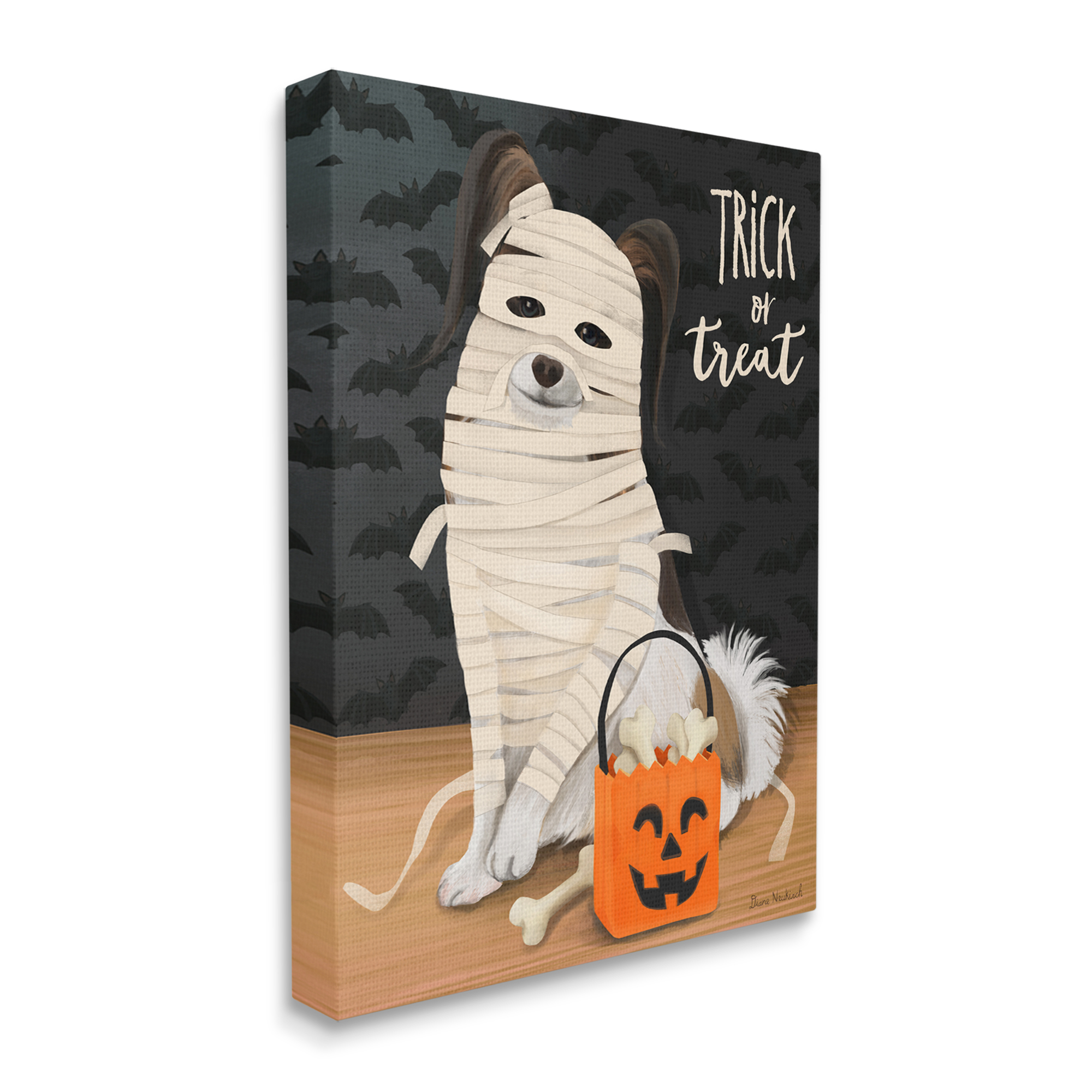 Stupell Industries Dog Wearing Mummy Costume Trick or Treat Halloween Graphic Art Gallery Wrapped Canvas Print Wall Art, Design by Diane Neukirch